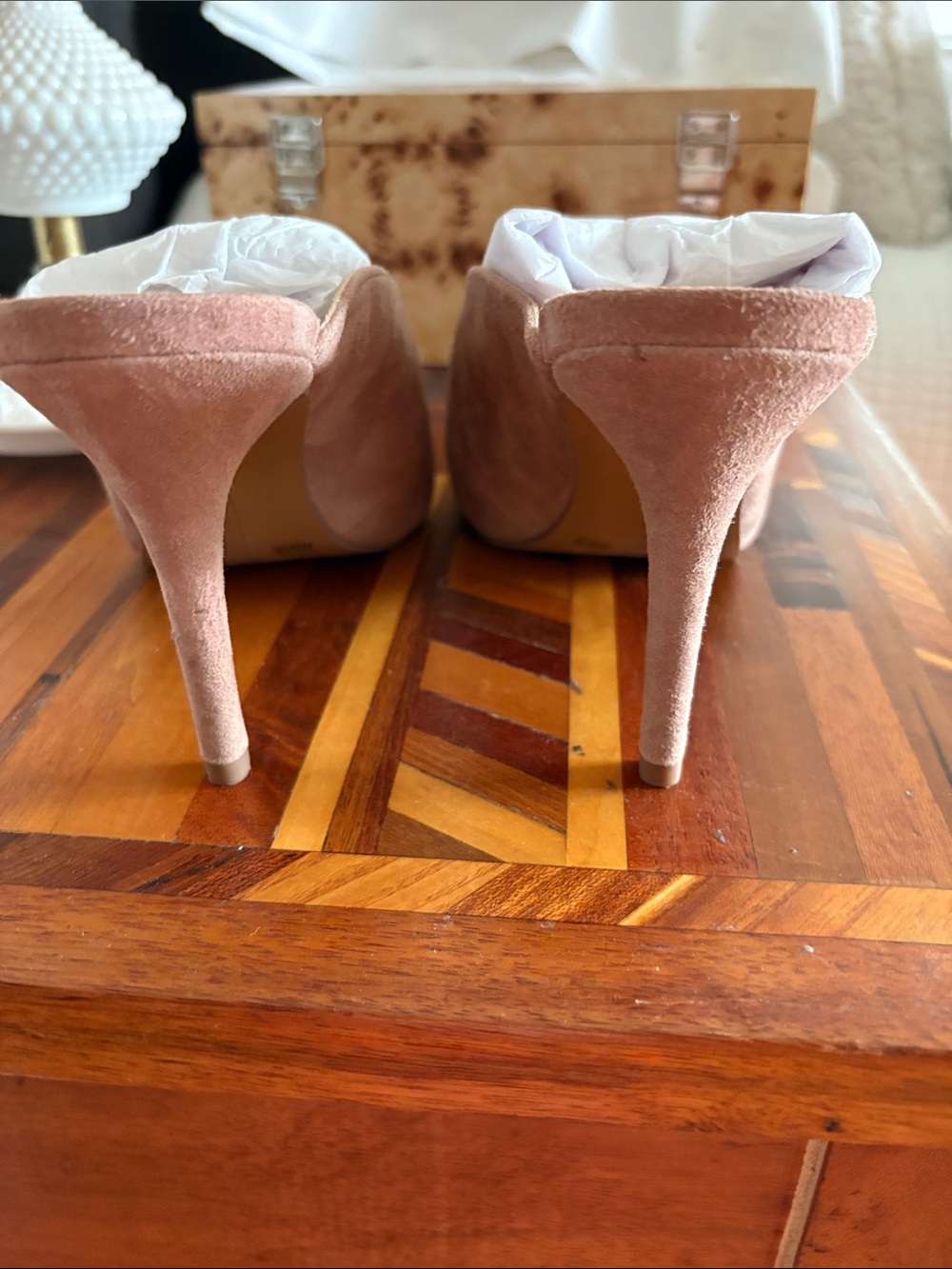 Vince Camuta Taupe Suede Pointed-Toe Mule Heels - Picture 5 of 7